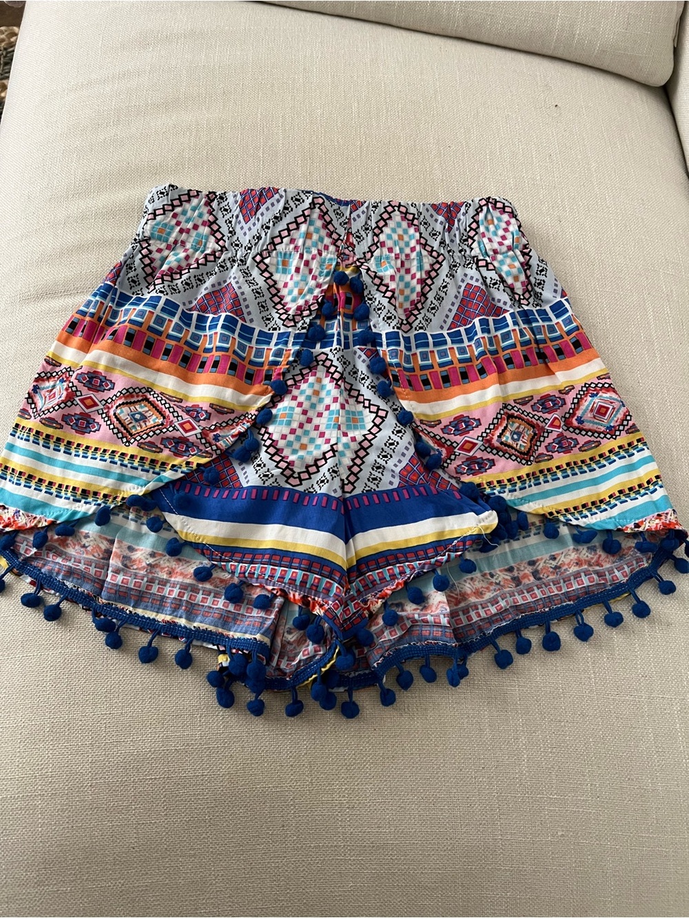 Angel Biba Boho Pom-Pom Trim Multicolor Women's Shorts